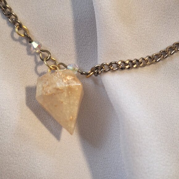 Artisan Handmade Resin Soft Pink and Gold Flake Gem Shape Necklace Earring Set - Picture 2 of 6